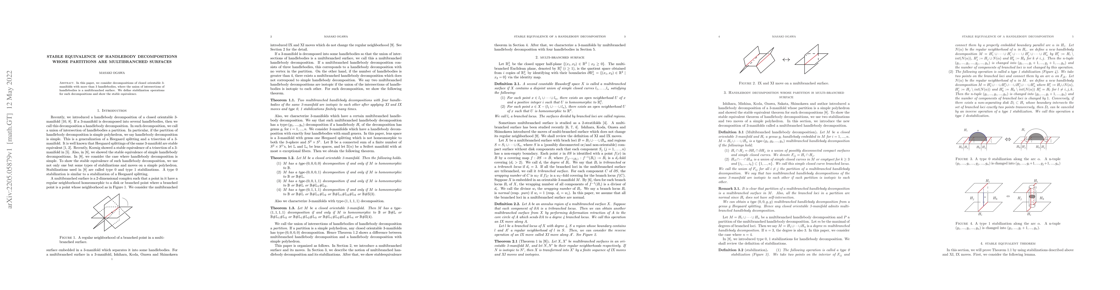 Thumbnail for Stable equivalence of handlebody decompositions whose partitions are
  multibranched surfaces