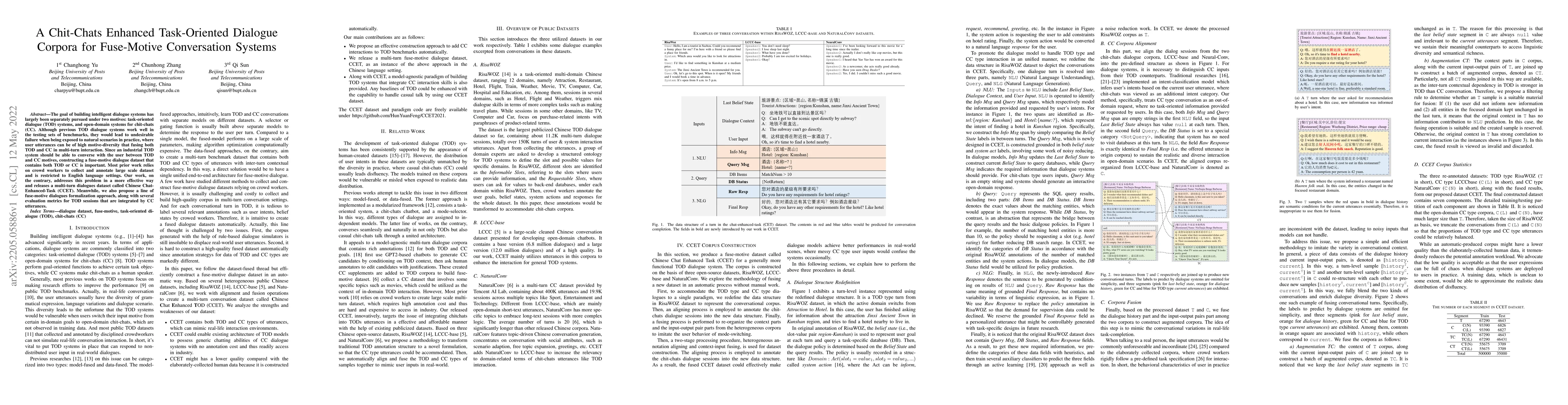 Thumbnail for A Chit-Chats Enhanced Task-Oriented Dialogue Corpora for Fuse-Motive
  Conversation Systems