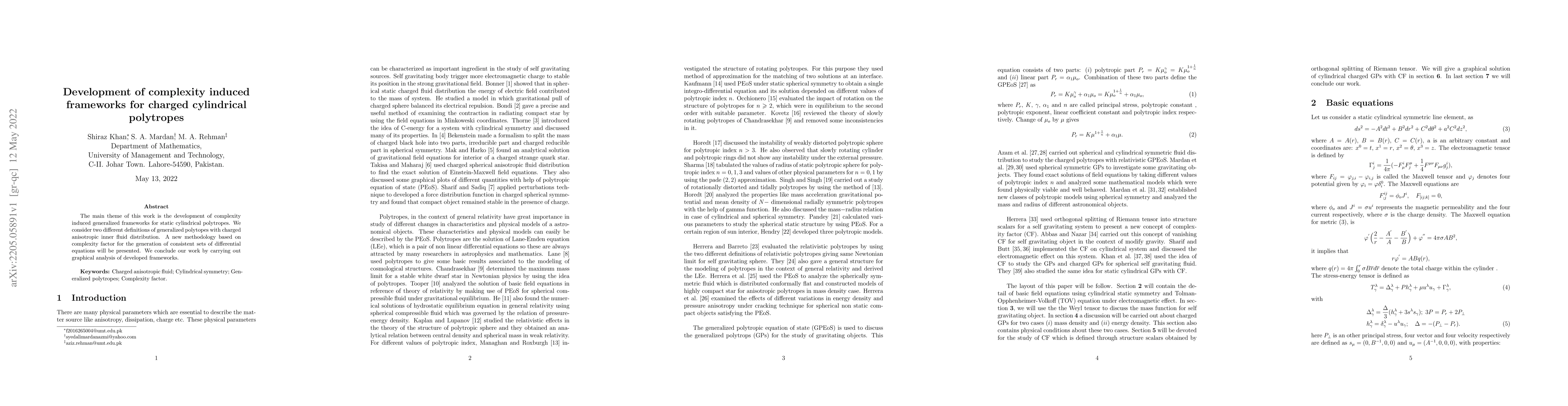 Thumbnail for Development of complexity induced frameworks for charged cylindrical
  polytropes