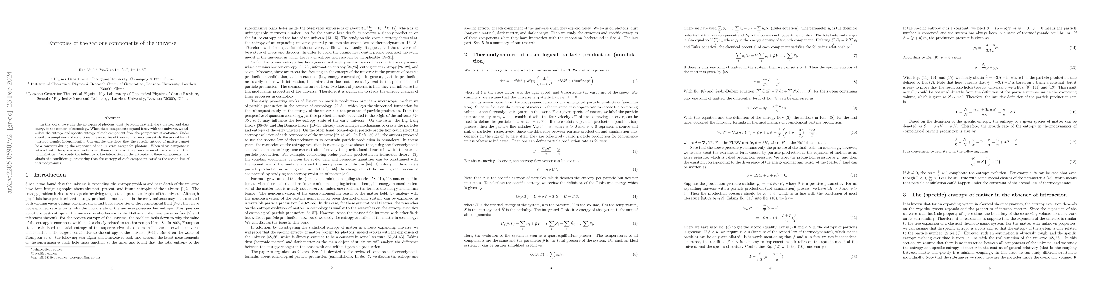 Thumbnail for Entropies of the various components of the universe
