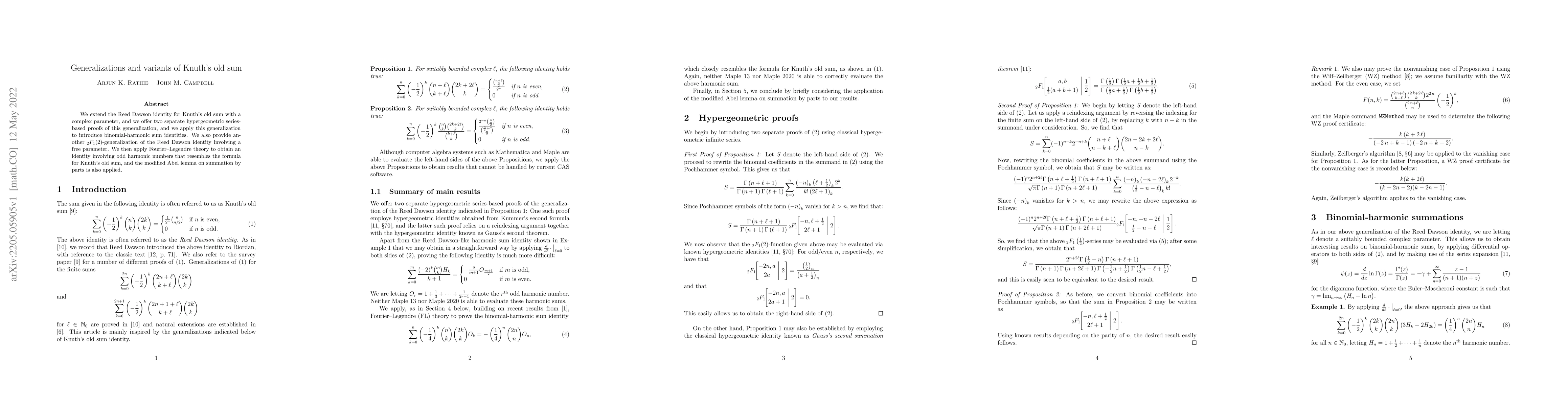 Thumbnail for Generalizations and variants of Knuth's old sum