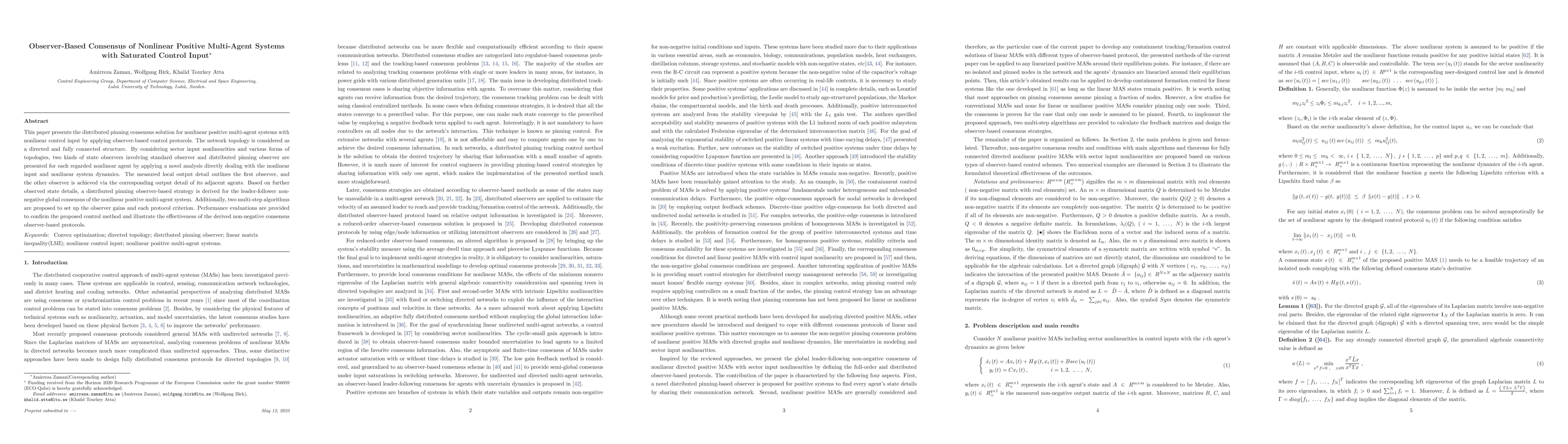 Thumbnail for Observer-Based Consensus of Nonlinear Positive Multi-Agent Systems with
  Saturated Control Input