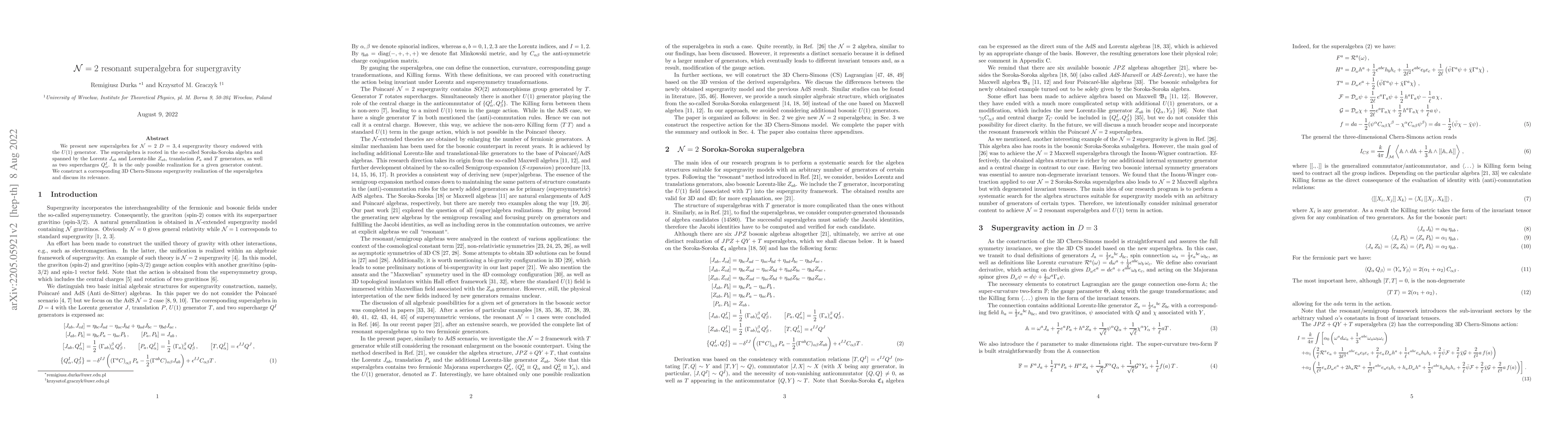 Thumbnail for $\mathcal{N}=2$ resonant superalgebra for supergravity