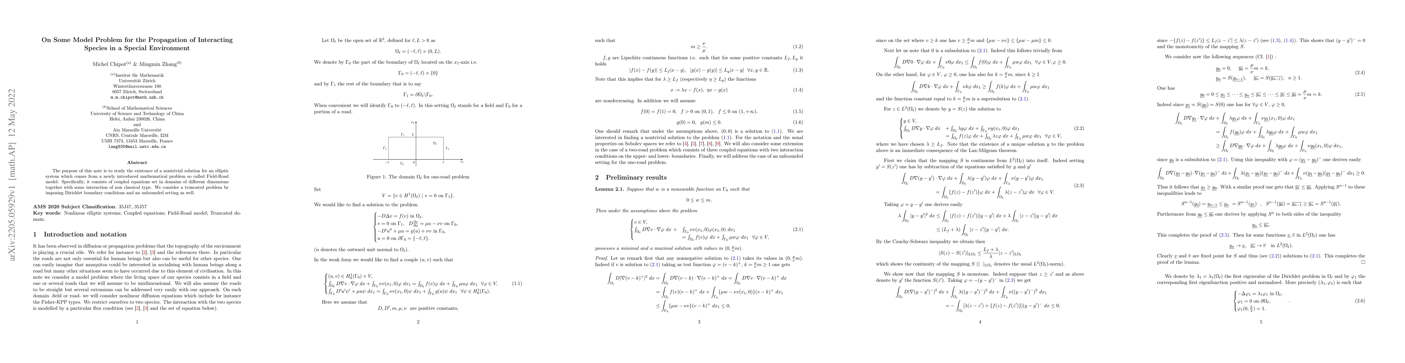 Thumbnail for On Some Model Problem for the Propagation of Interacting Species in a
  Special Environment