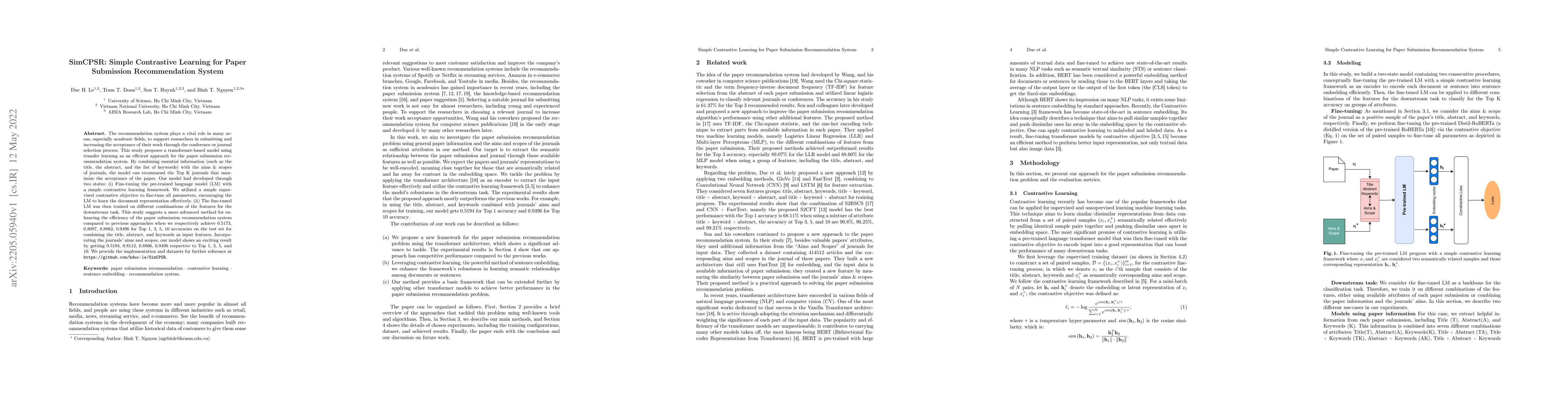 Thumbnail for SimCPSR: Simple Contrastive Learning for Paper Submission Recommendation
  System