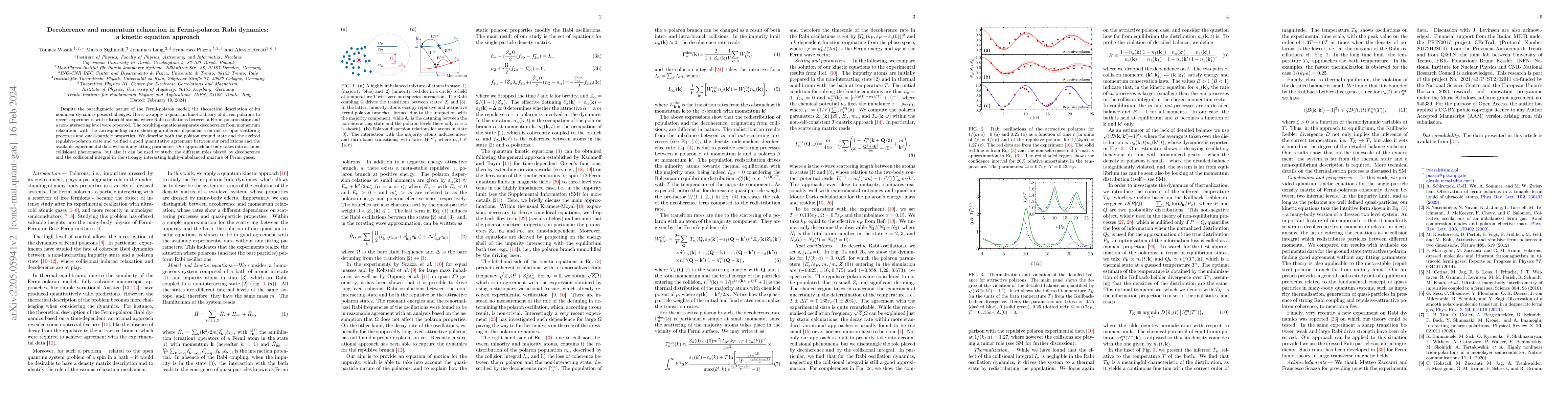 Thumbnail for Decoherence and momentum relaxation in Fermi-polaron Rabi dynamics: a
  kinetic equation approach