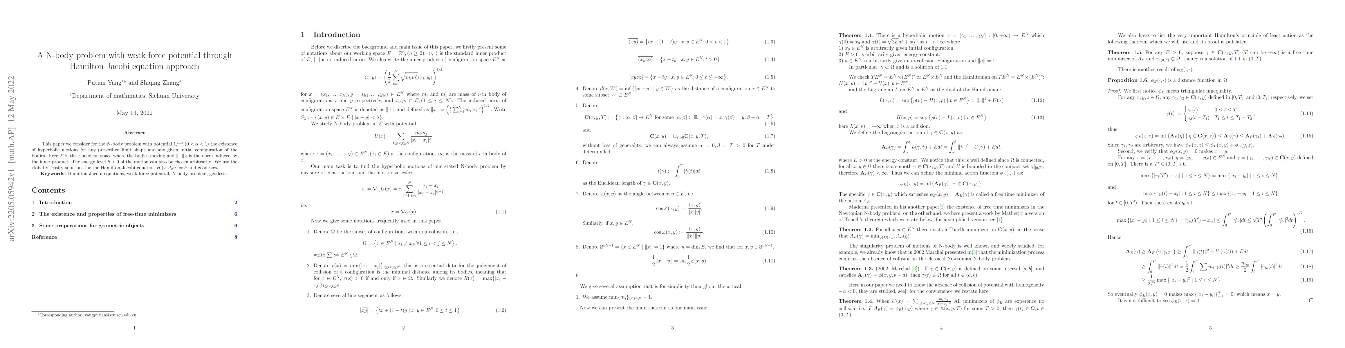 Thumbnail for A N-body problem with weak force potential through Hamilton-Jacobi
  equation approach