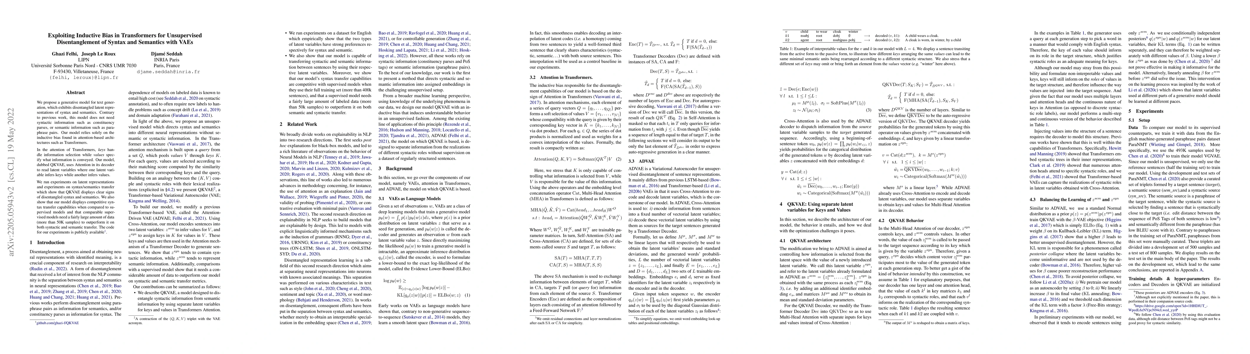 Thumbnail for Exploiting Inductive Bias in Transformers for Unsupervised
  Disentanglement of Syntax and Semantics with VAEs