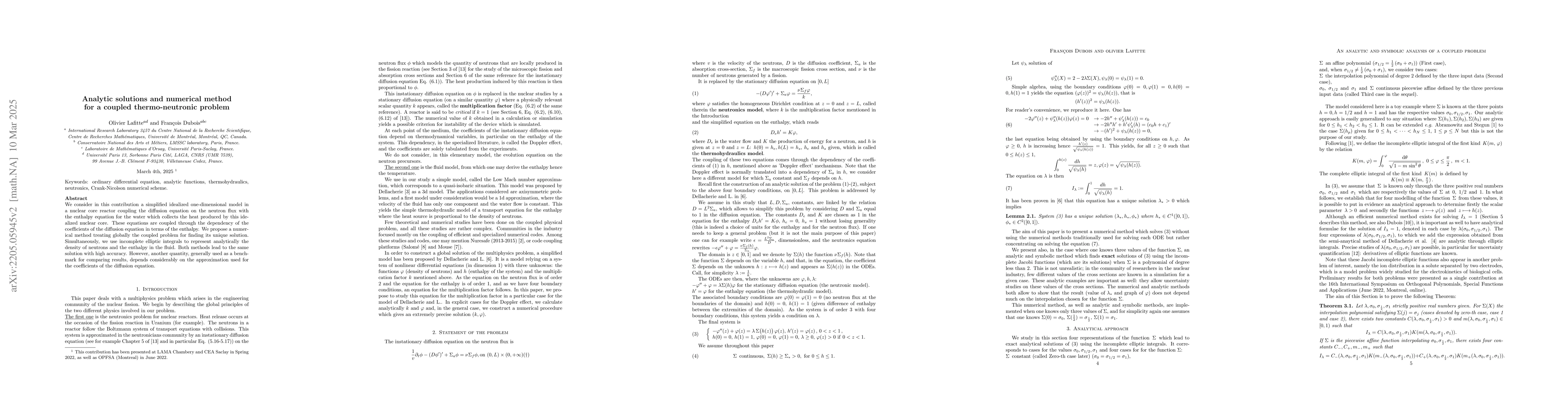 Thumbnail for Analytic solutions and numerical method for a coupled thermo-neutronic
  problem