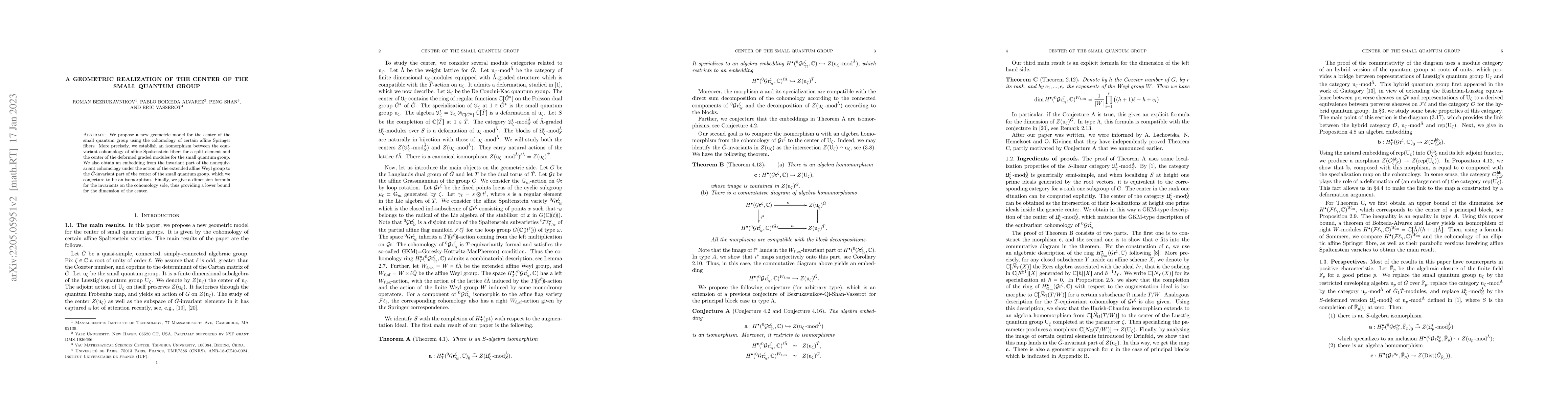 Thumbnail for A geometric realization of the center of the small quantum group