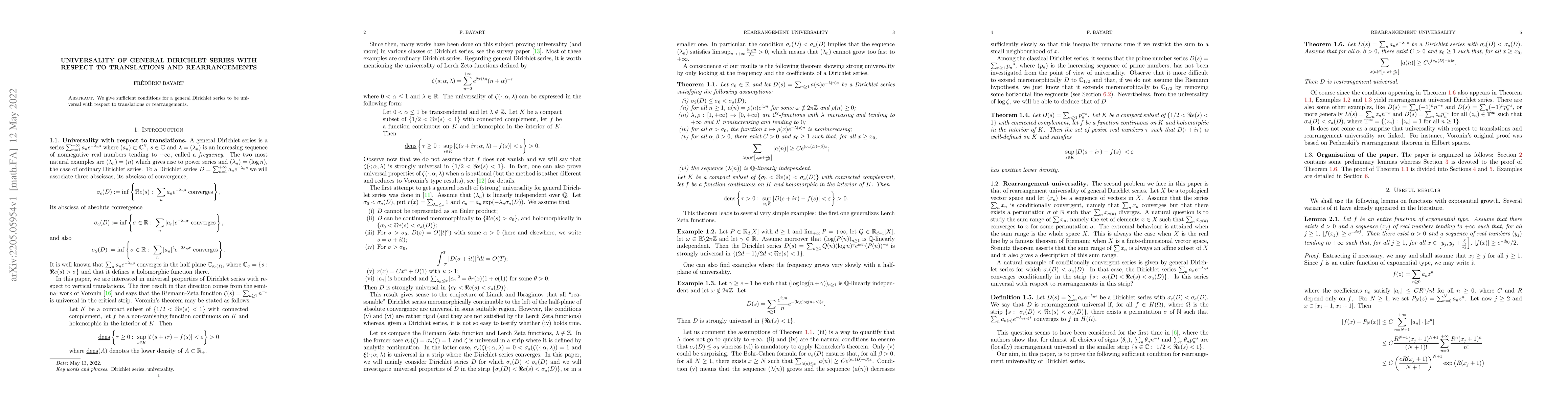 Thumbnail for Universality of general Dirichlet series with respect to translations
  and rearrangements