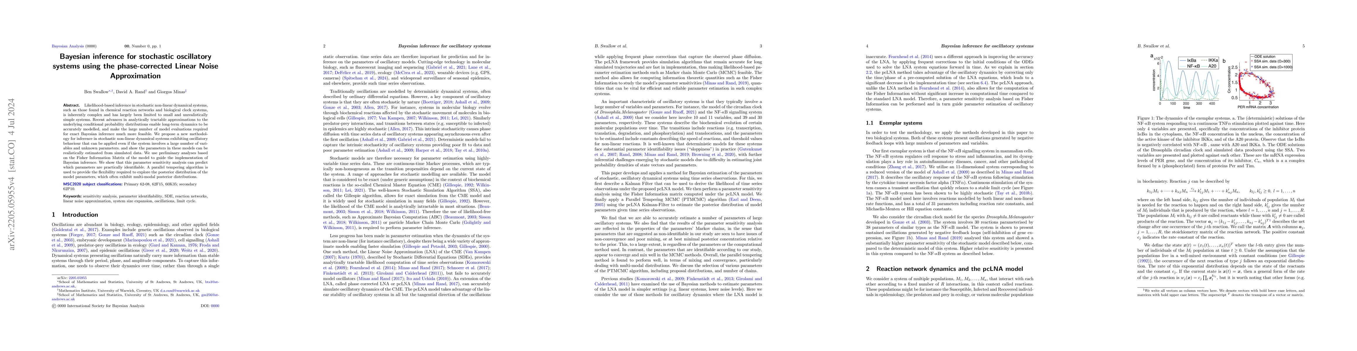 Thumbnail for Bayesian inference for stochastic oscillatory systems using the
  phase-corrected Linear Noise Approximation