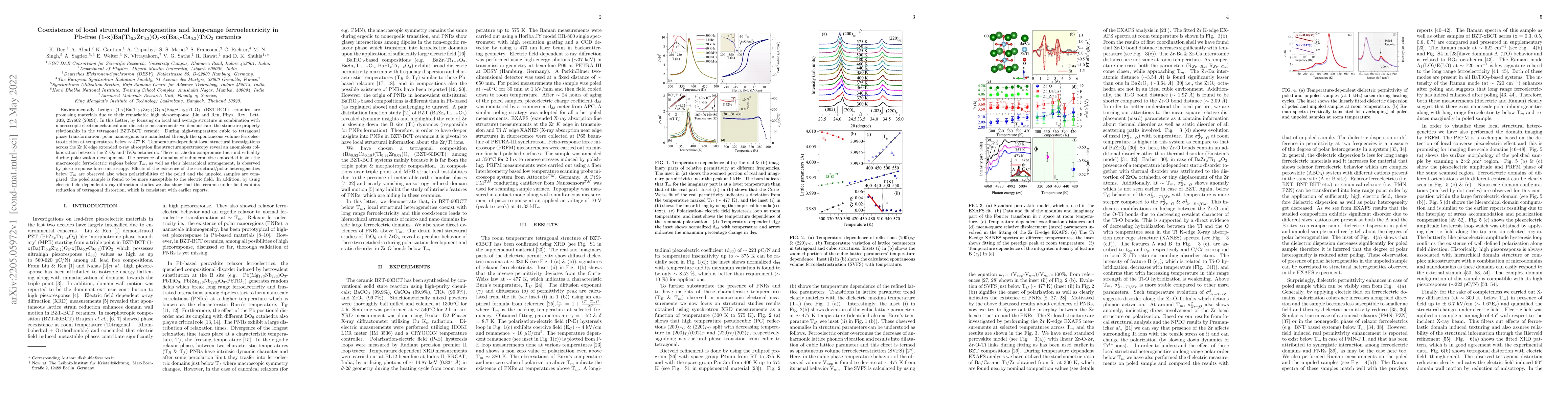Thumbnail for Coexistence of local structural heterogeneities and long-range
  ferroelectricity in Pb-free (1-x)Ba(Zr0.2Ti0.8)O3-x(Ba0.7Ca0.3)TiO3 ceramics