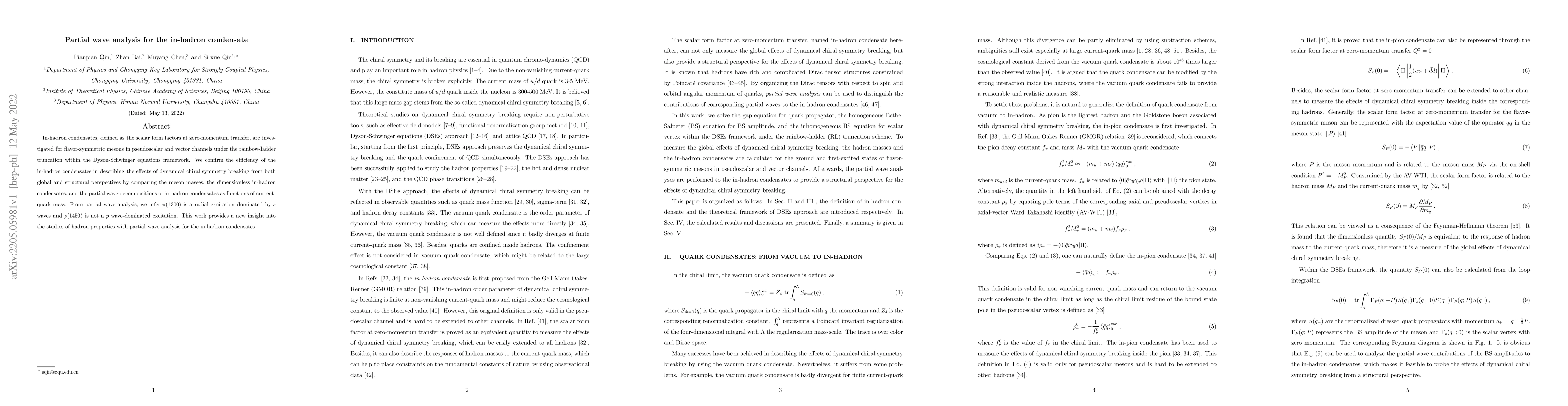 Thumbnail for Partial wave analysis for the in-hadron condensate