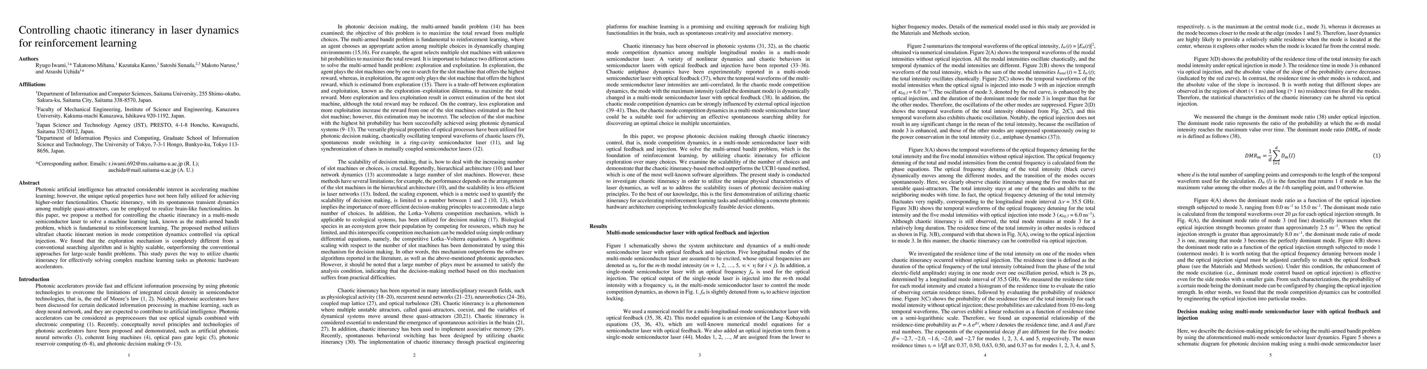 Thumbnail for Controlling chaotic itinerancy in laser dynamics for reinforcement
  learning