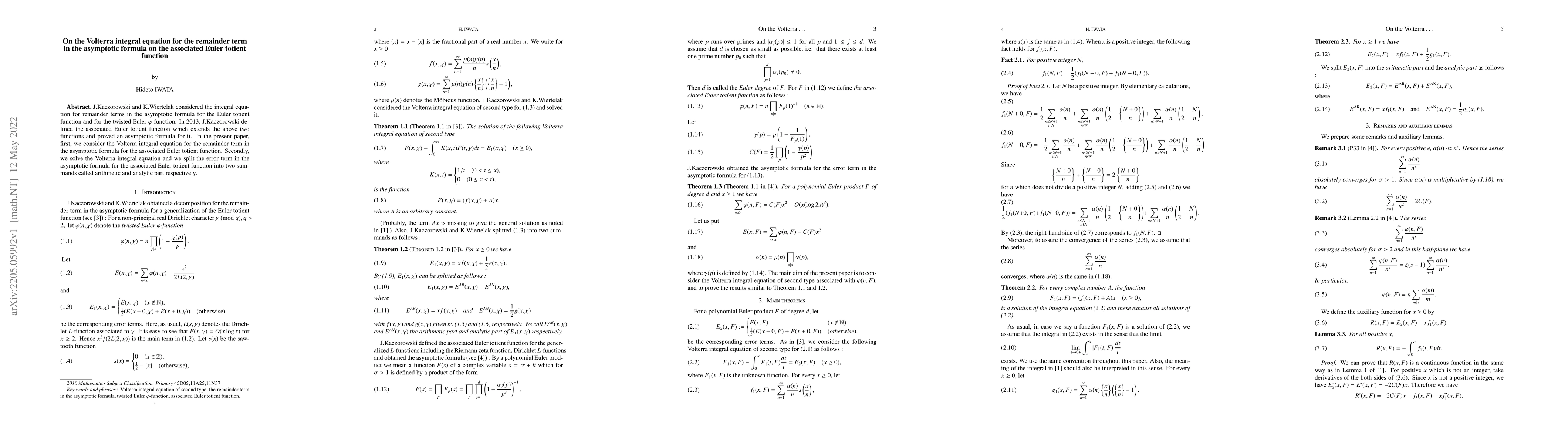 Thumbnail for On the Volterra integral equation for the remainder term in the
  asymptotic formula on the associated Euler totient function