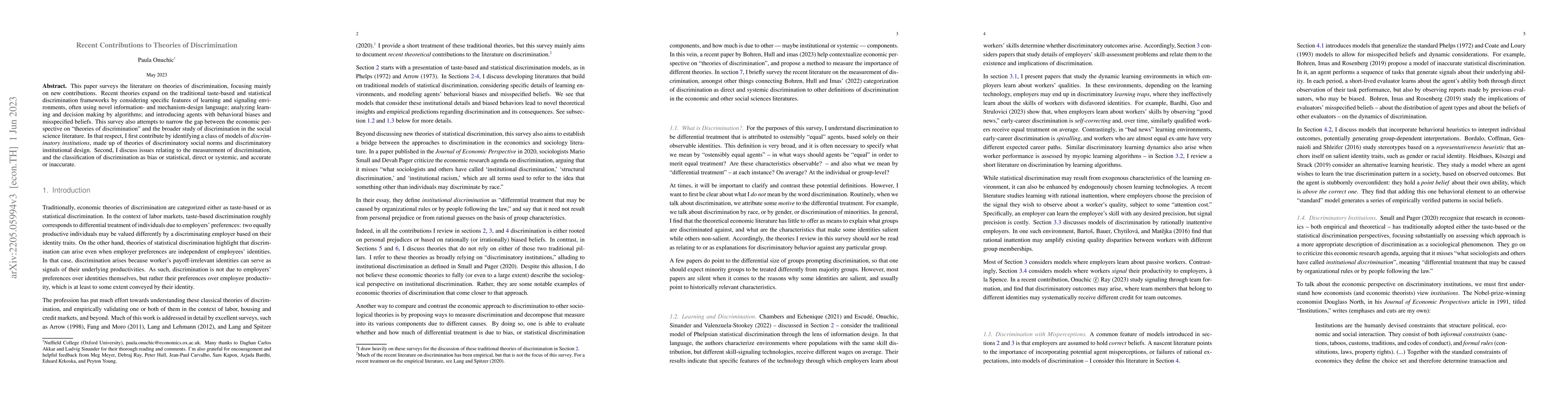 Thumbnail for Recent Contributions to Theories of Discrimination