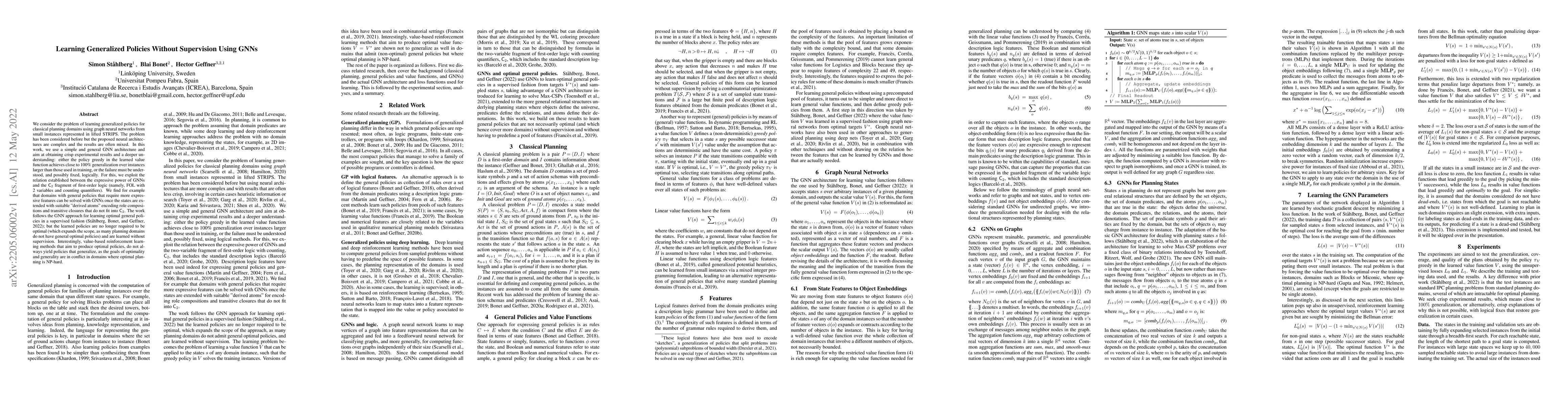Thumbnail for Learning Generalized Policies Without Supervision Using GNNs