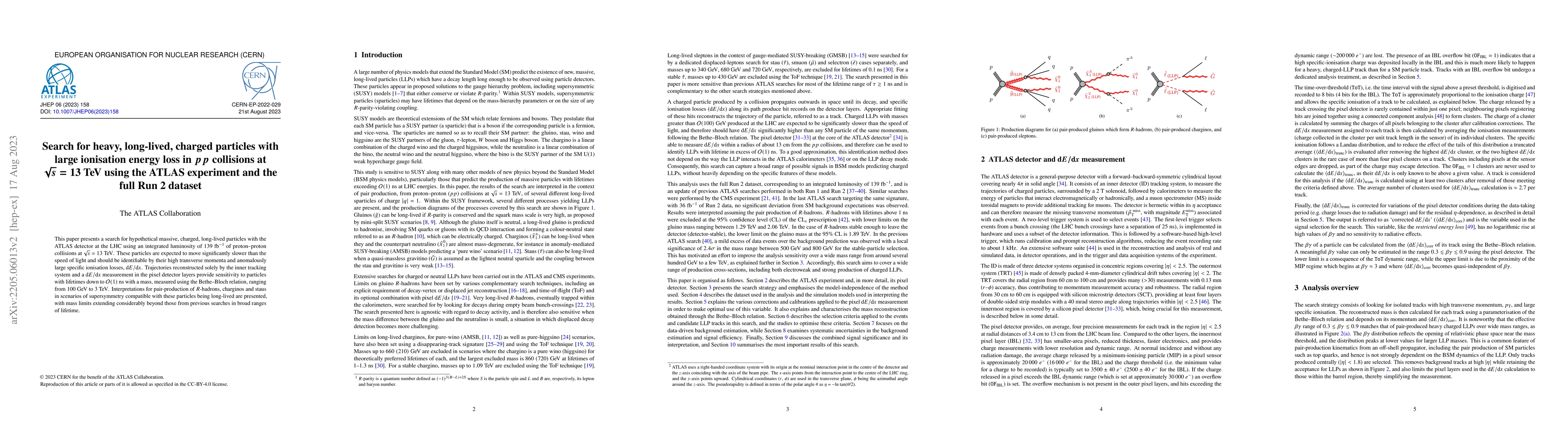 Thumbnail for Search for heavy, long-lived, charged particles with large ionisation
  energy loss in $pp$ collisions at $\sqrt{s} = 13~\text{TeV}$ using the ATLAS
  experiment and the full Run 2 dataset