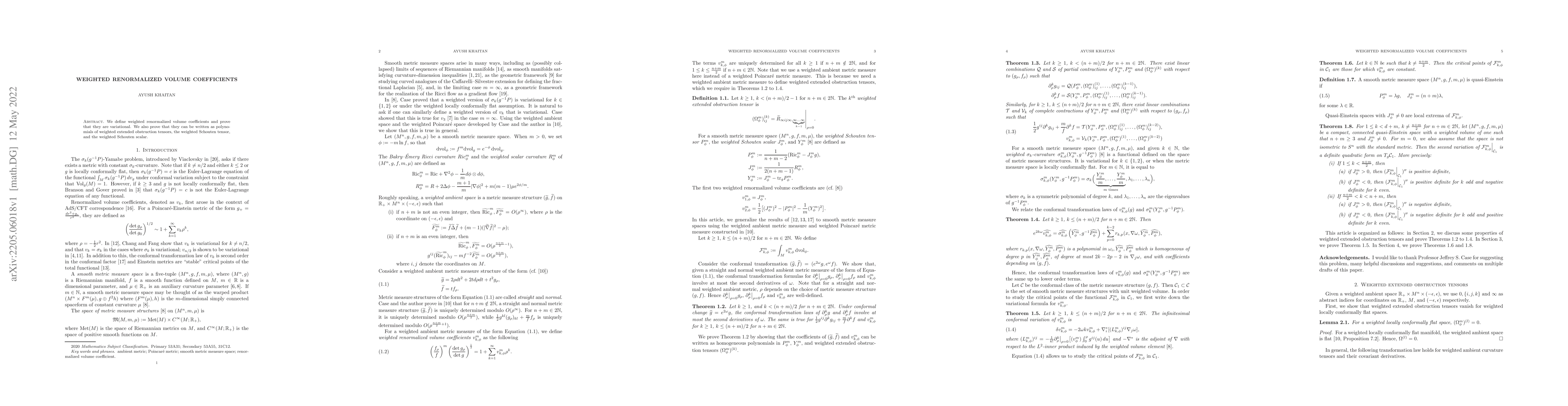 Thumbnail for Weighted renormalized volume coefficients