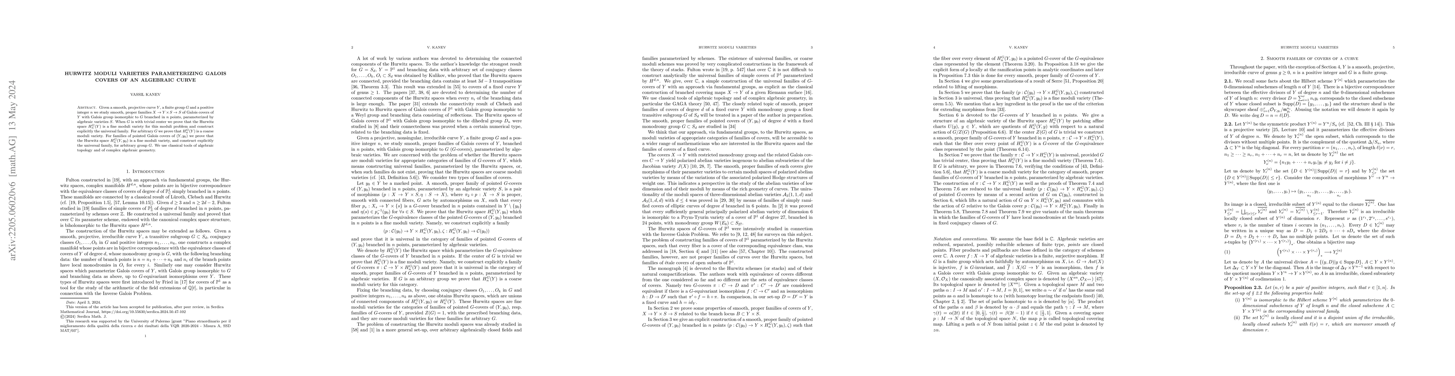 Thumbnail for Hurwitz moduli varieties parameterizing Galois covers of an algebraic
  curve