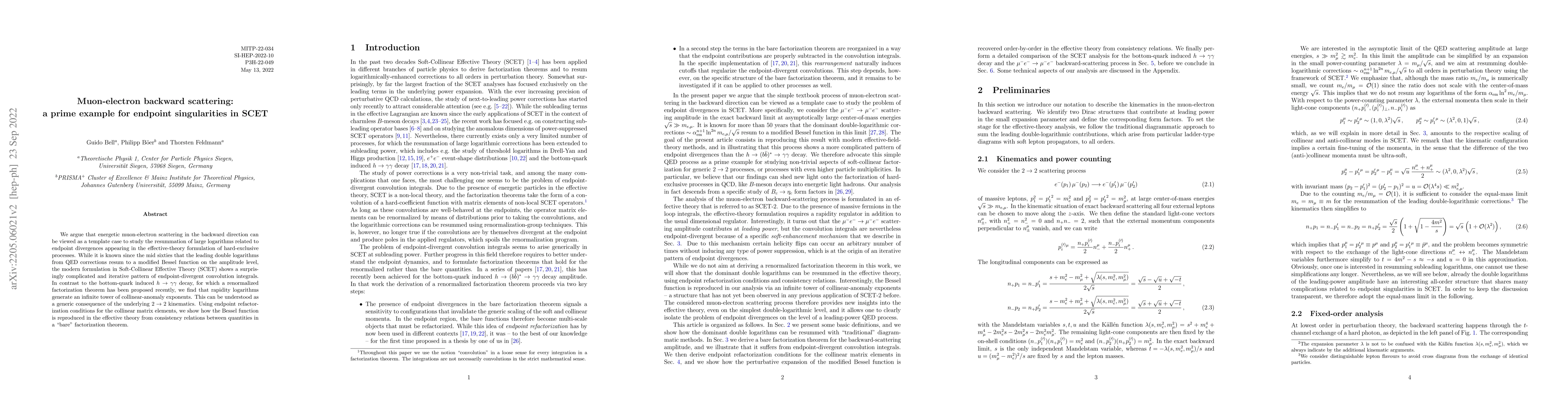Thumbnail for Muon-electron backward scattering: a prime example for endpoint
  singularities in SCET