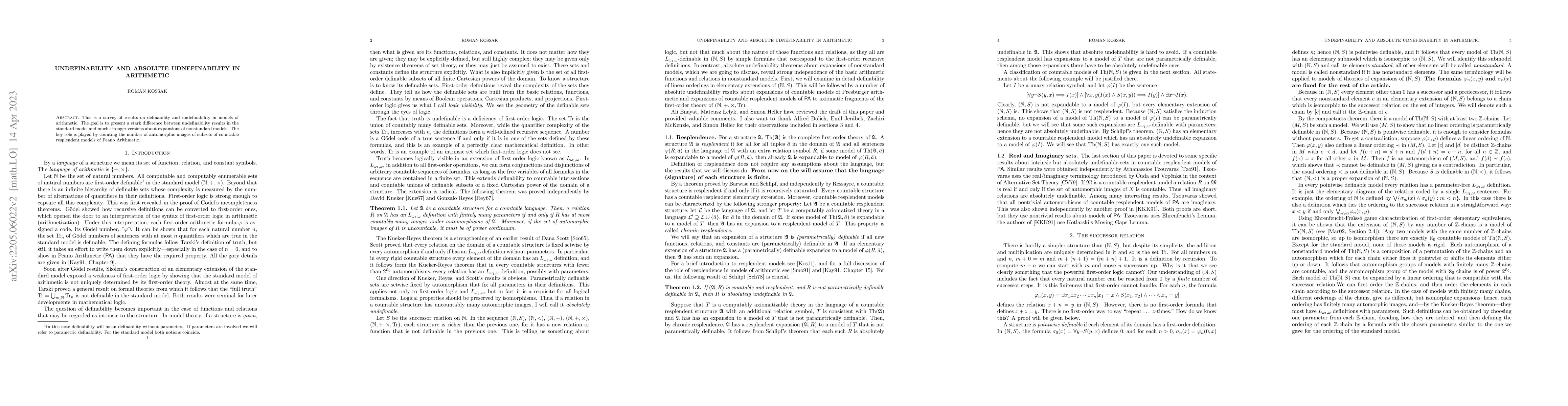 Thumbnail for Undefinability and Absolute Undefinability in Arithmetic