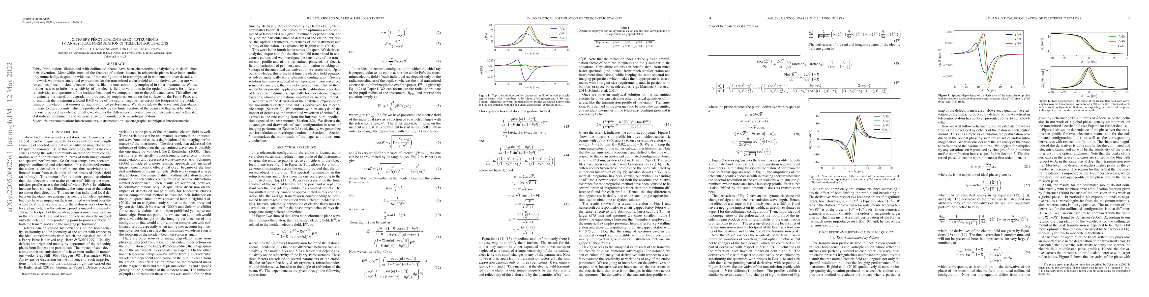 Thumbnail for On Fabry-P\'erot etalon-based instruments. IV. Analytical formulation of
  telecentric etalons