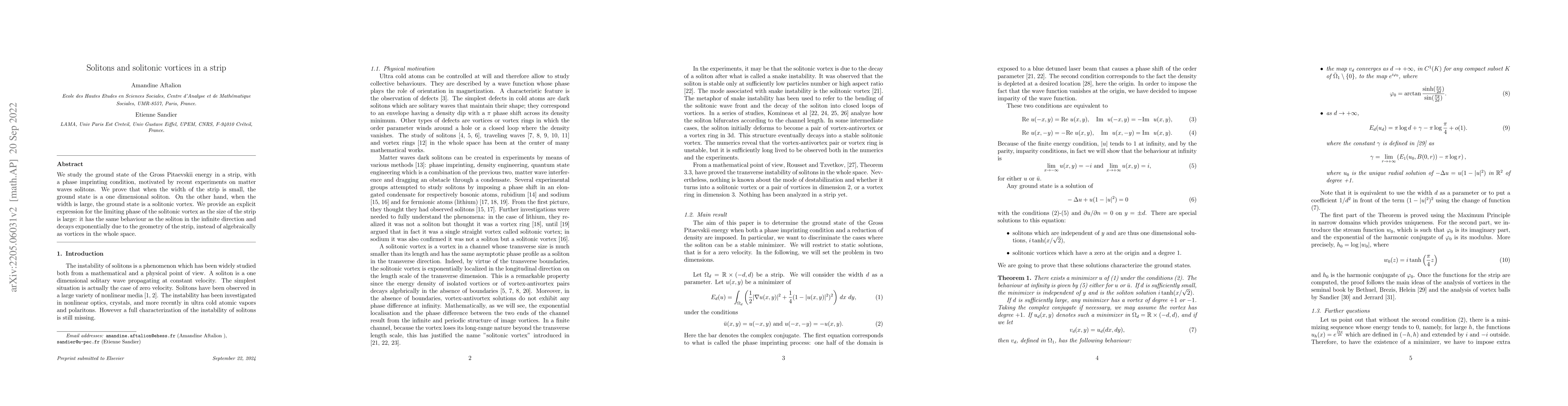 Thumbnail for Solitons and solitonic vortices in a strip