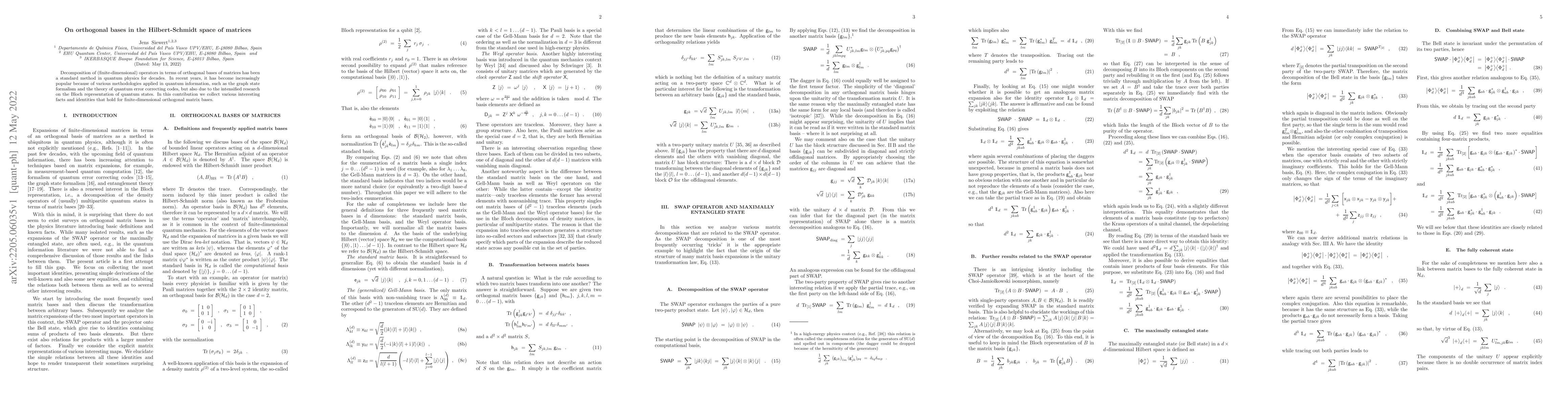Thumbnail for On orthogonal bases in the Hilbert-Schmidt space of matrices