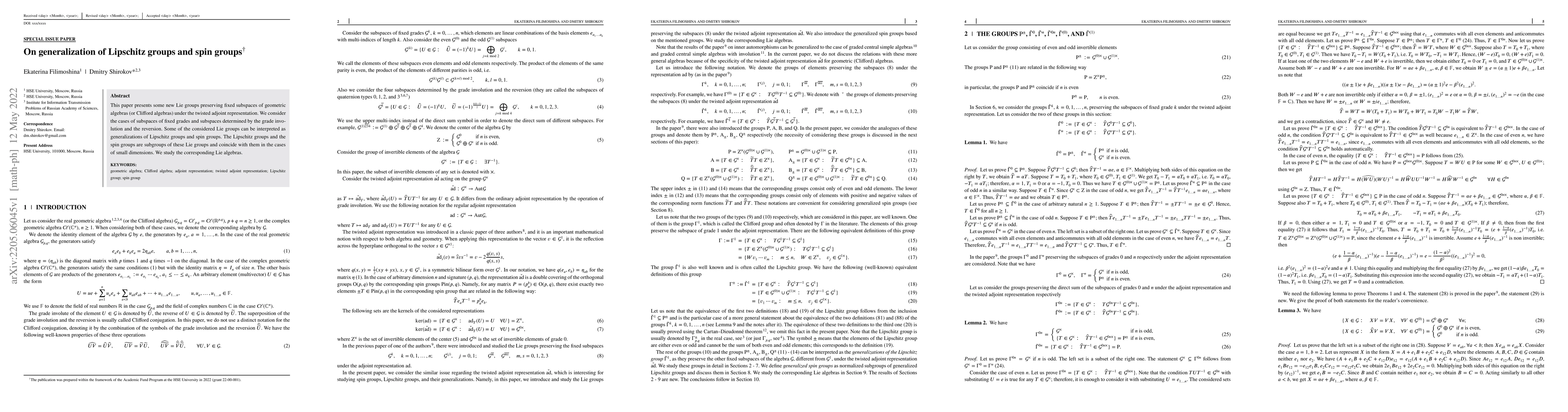 Thumbnail for On generalization of Lipschitz groups and spin groups