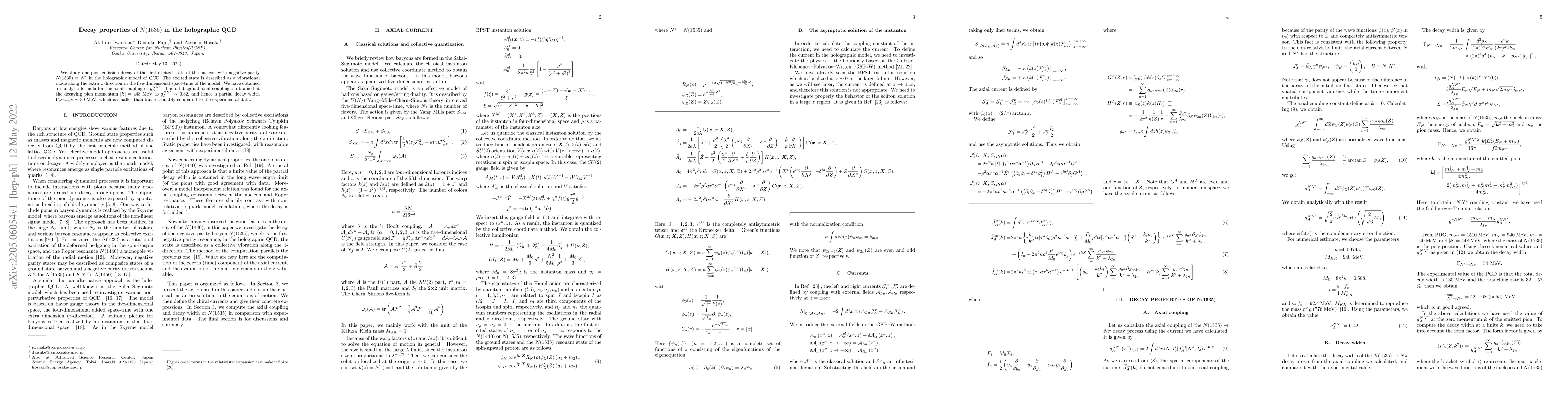 Thumbnail for Decay properties of $N(1535)$ in the holographic QCD