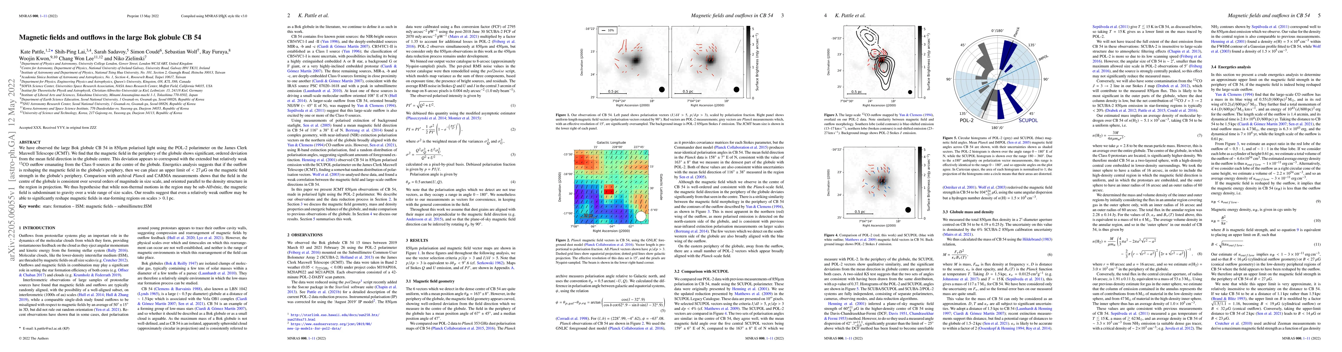 Thumbnail for Magnetic fields and outflows in the large Bok globule CB 54