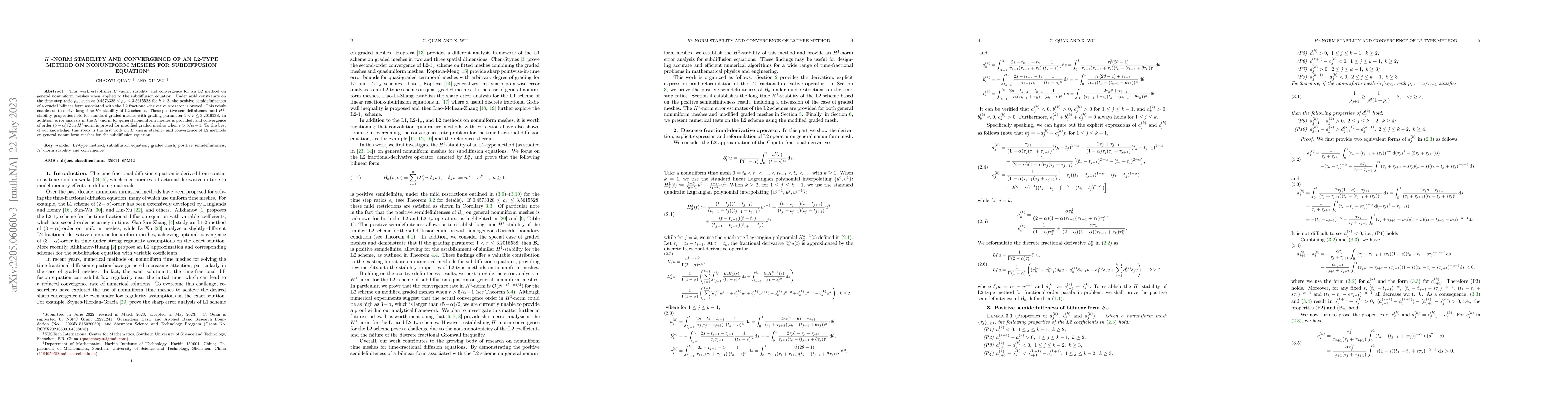 Thumbnail for $H^1$-norm stability and convergence of an L2-type method on nonuniform
  meshes for subdiffusion equation
