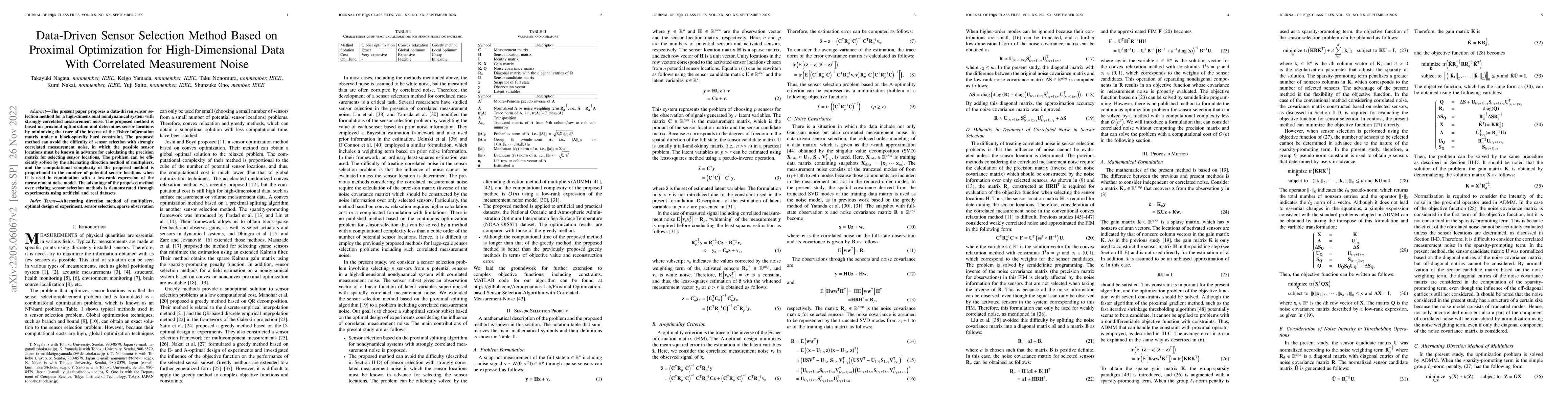 Thumbnail for Data-Driven Sensor Selection Method Based on Proximal Optimization for
  High-Dimensional Data With Correlated Measurement Noise