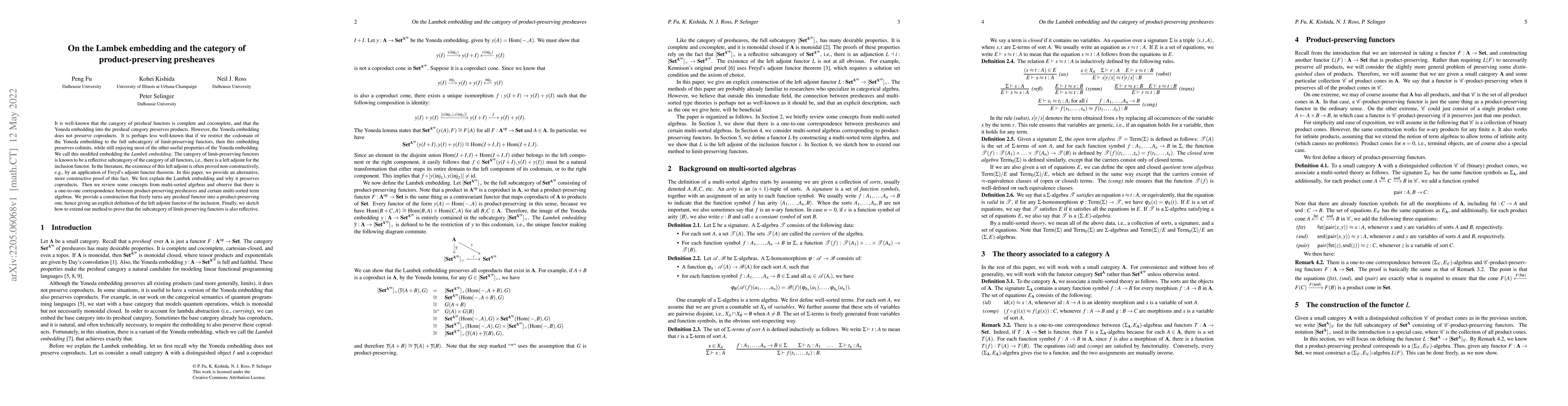 Thumbnail for On the Lambek embedding and the category of product-preserving
  presheaves
