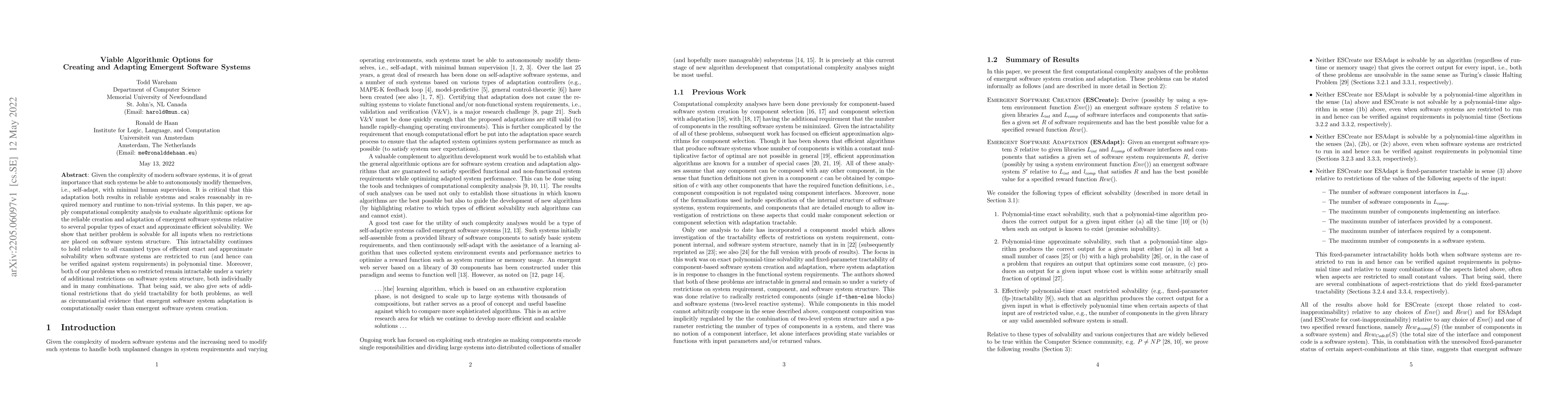 Thumbnail for Viable Algorithmic Options for Creating and Adapting Emergent Software
  Systems