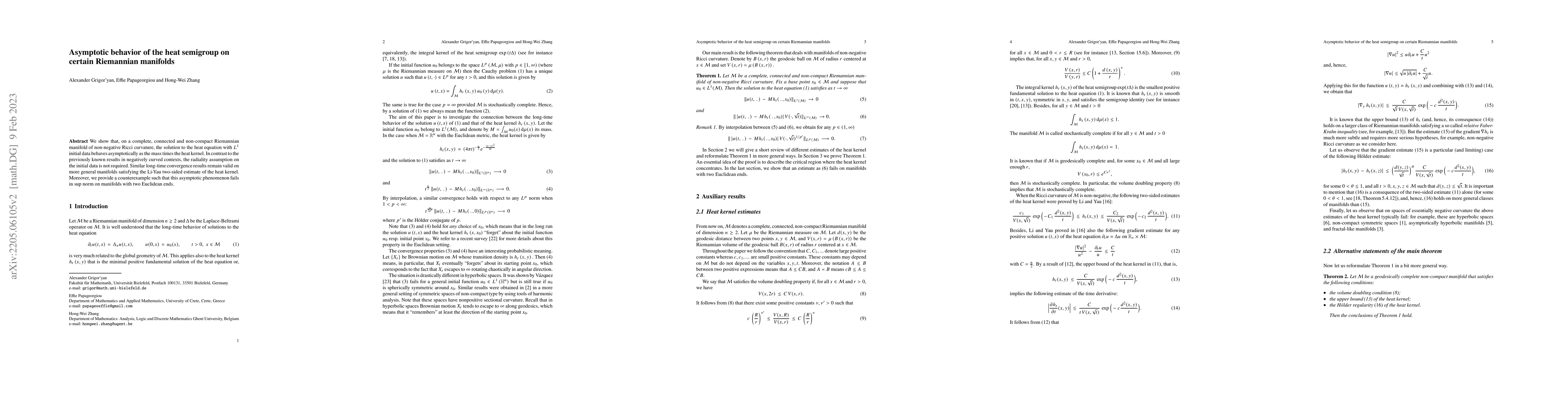 Thumbnail for Asymptotic behavior of the heat semigroup on certain Riemannian
  manifolds