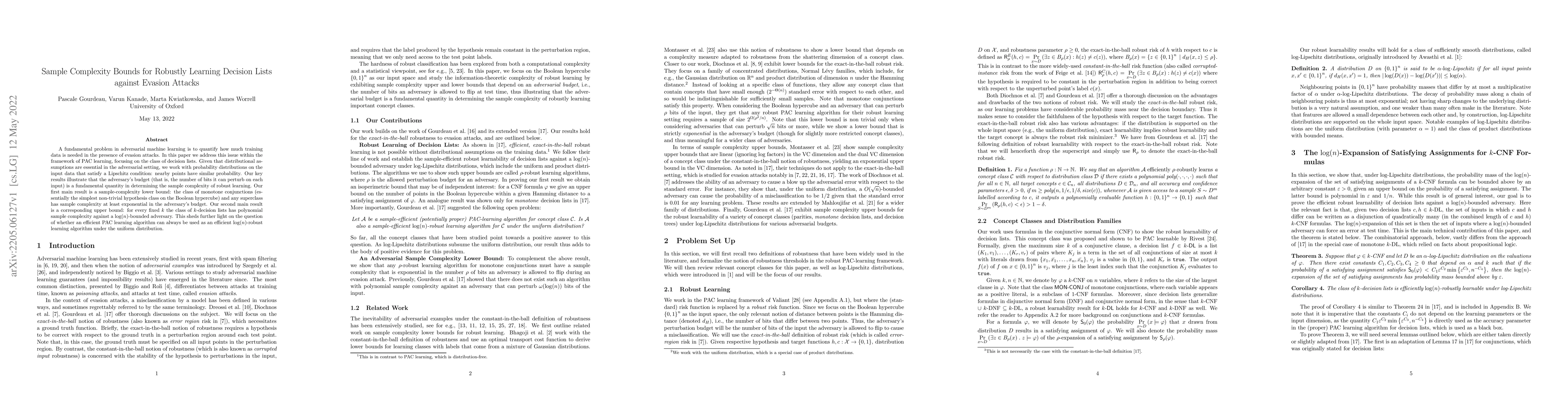 Thumbnail for Sample Complexity Bounds for Robustly Learning Decision Lists against
  Evasion Attacks