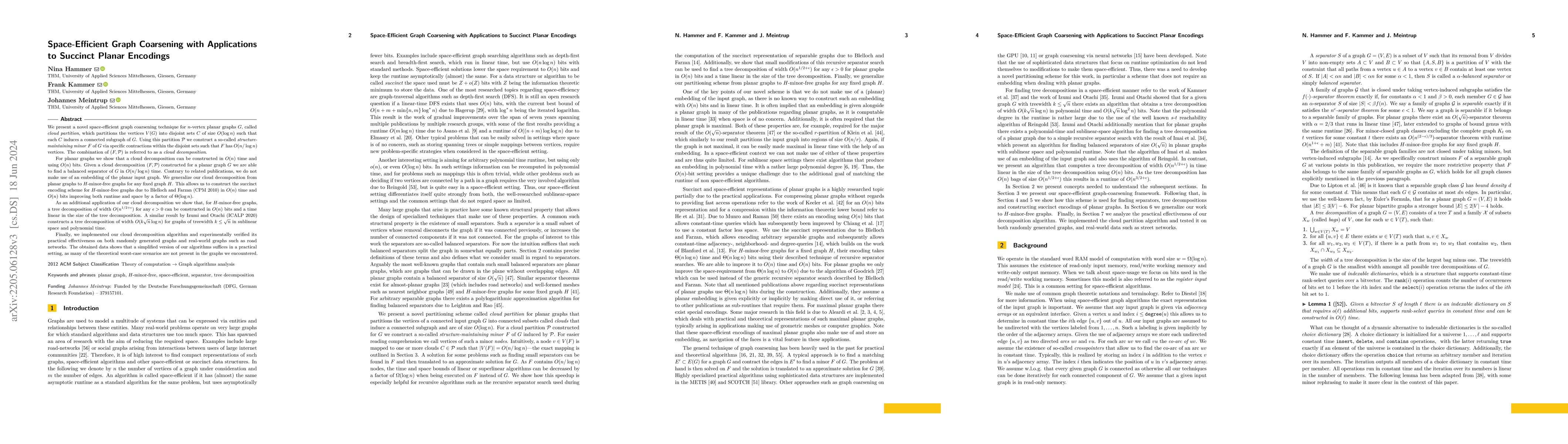 Thumbnail for Space-Efficient Graph Coarsening with Applications to Succinct Planar
  Encodings