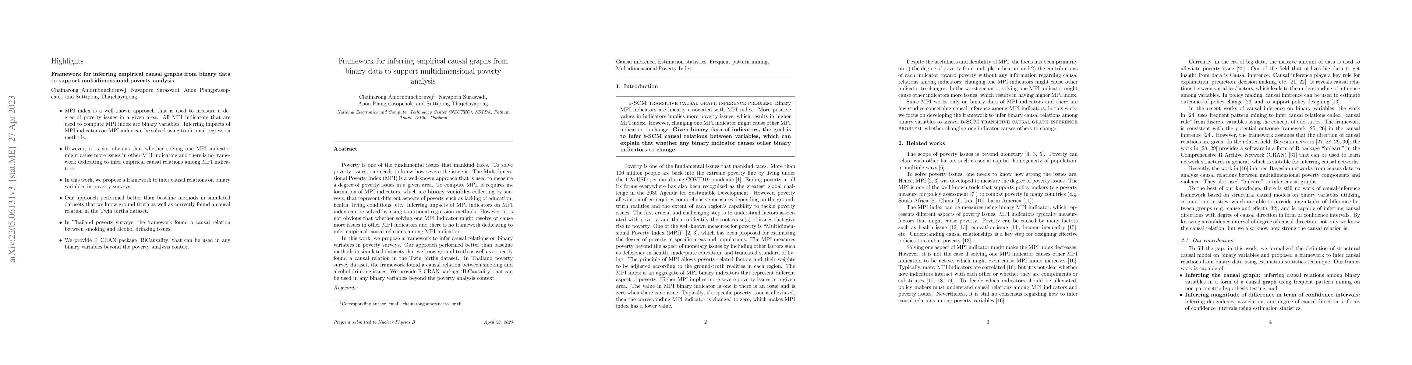 Thumbnail for Framework for inferring empirical causal graphs from binary data to
  support multidimensional poverty analysis