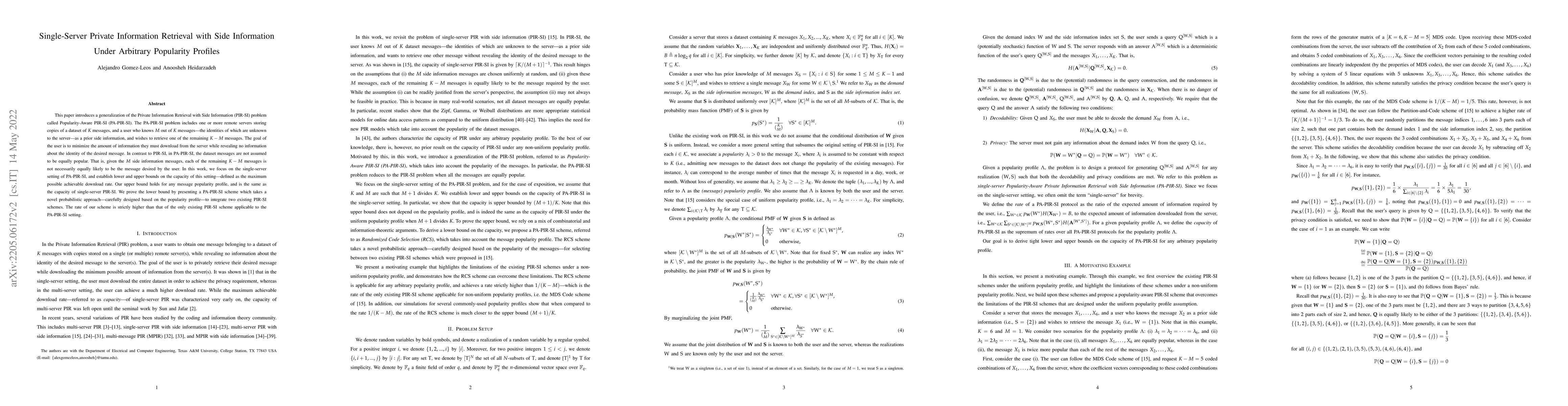 Thumbnail for Single-Server Private Information Retrieval with Side Information Under
  Arbitrary Popularity Profiles
