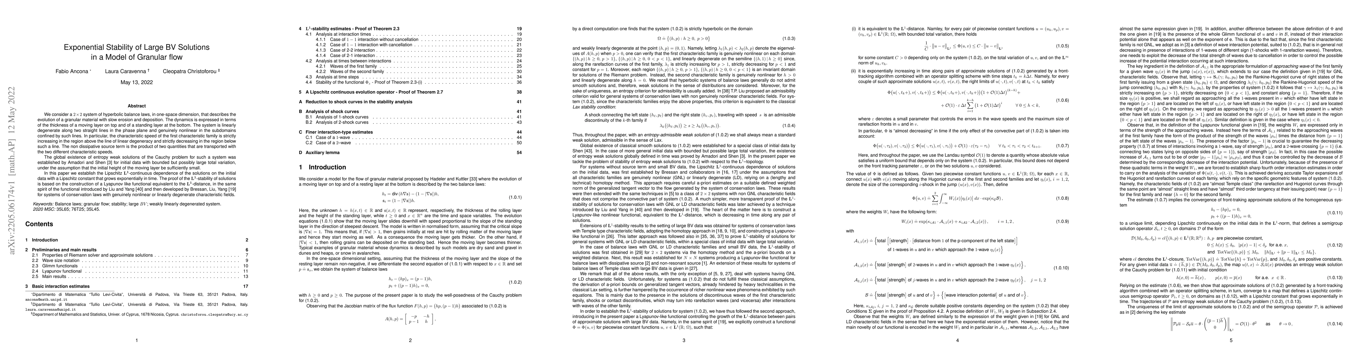 Thumbnail for Exponential Stability of Large BV Solutions in a Model of Granular flow