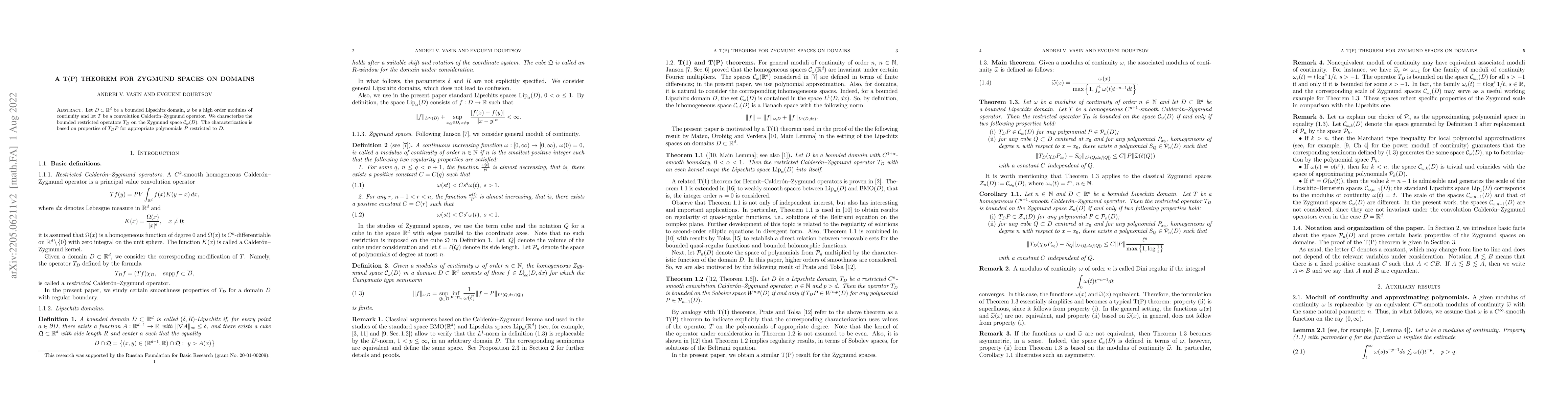 Thumbnail for A T(P) theorem for Zygmund spaces on domains