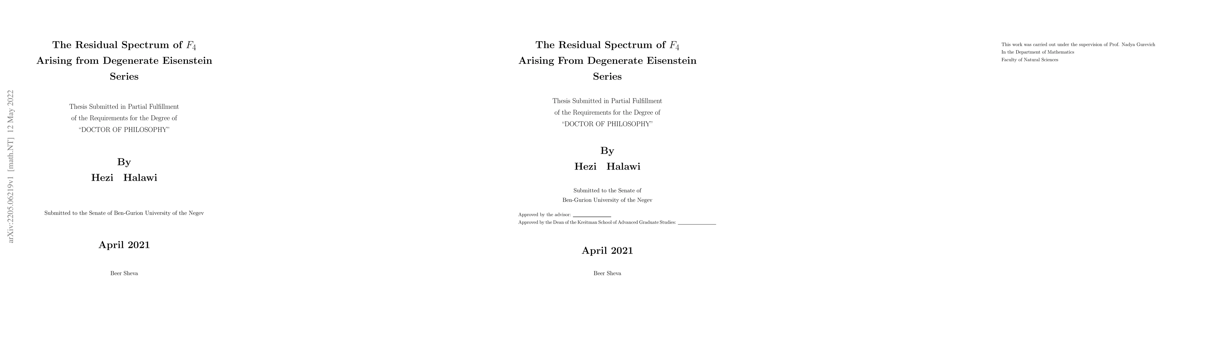 Thumbnail for The Residual Spectrum of $F_4$ Arising from Degenerate Eisenstein Series