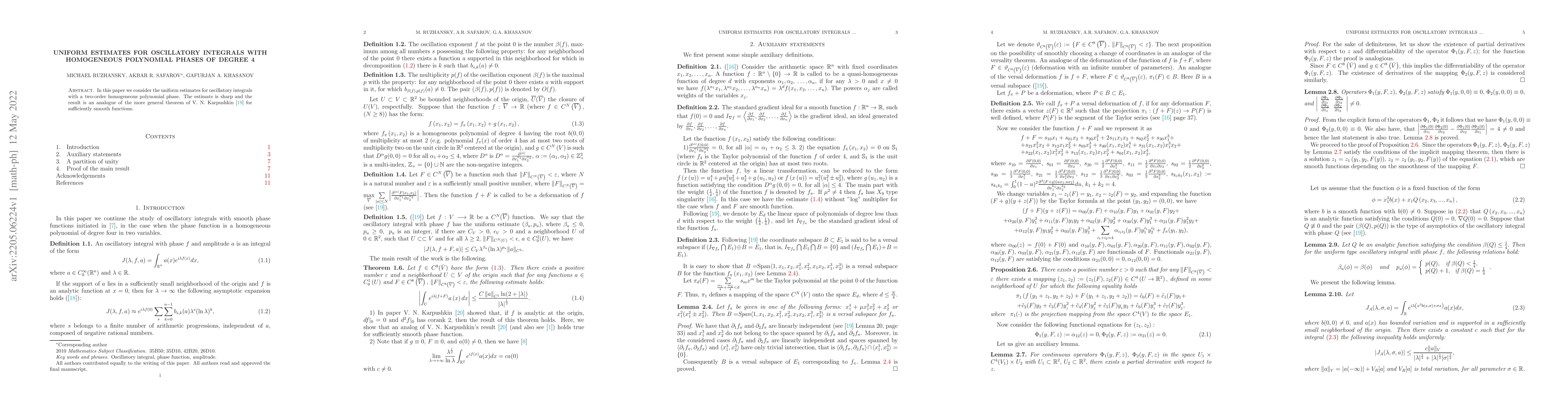 Thumbnail for Uniform estimates for oscillatory integrals with homogeneous polynomial
  phases of degree 4