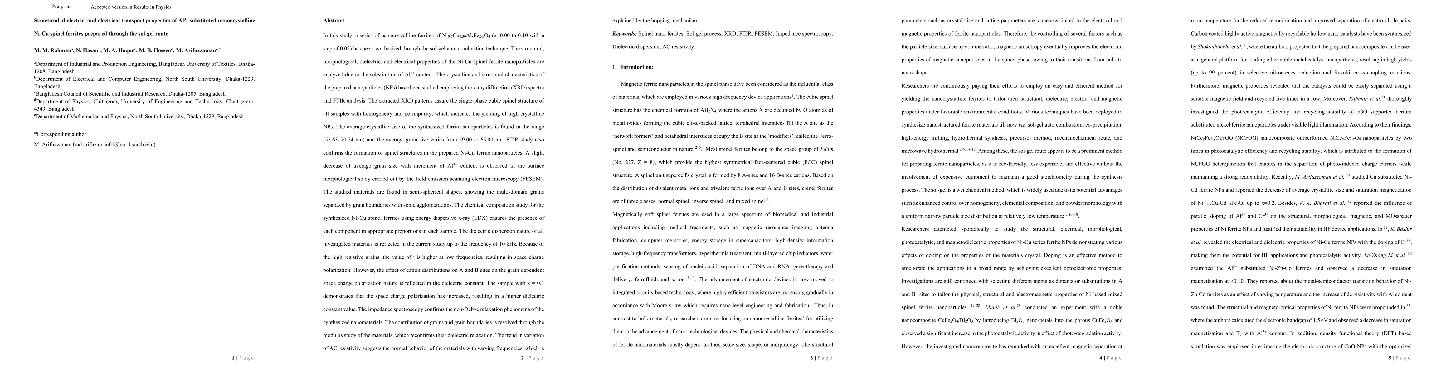 Thumbnail for Structural, Dielectric, and Electrical Transport Properties of Al3+
  Substituted Nanocrystalline Ni-Cu Spinel Ferrites Prepared Through the
  Sol-Gel Route