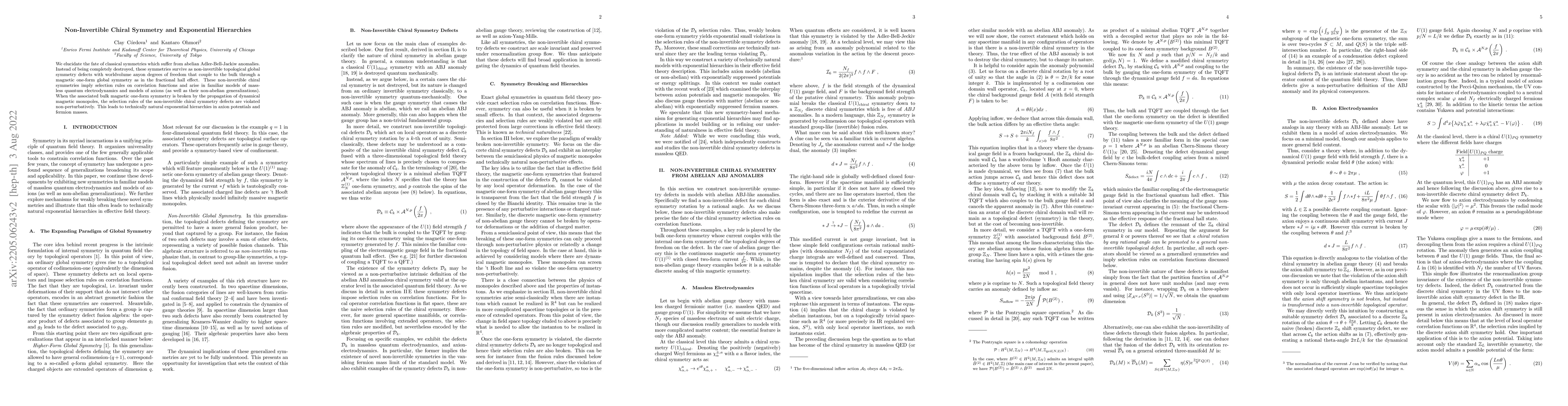 Thumbnail for Non-Invertible Chiral Symmetry and Exponential Hierarchies