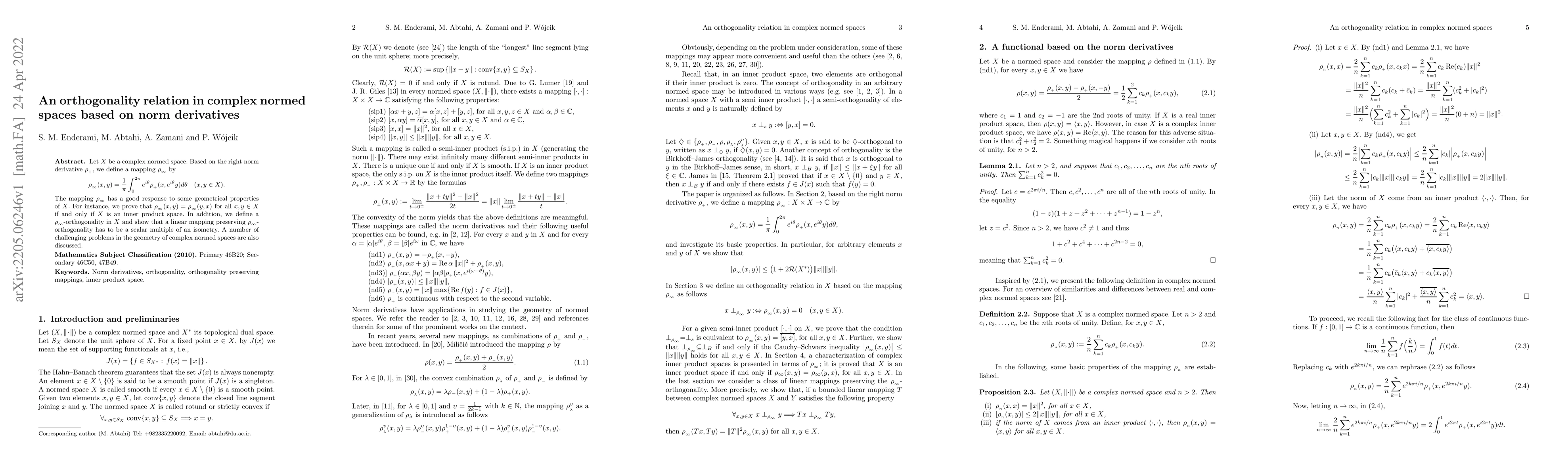Thumbnail for An orthogonality relation in complex normed spaces based on norm
  derivatives