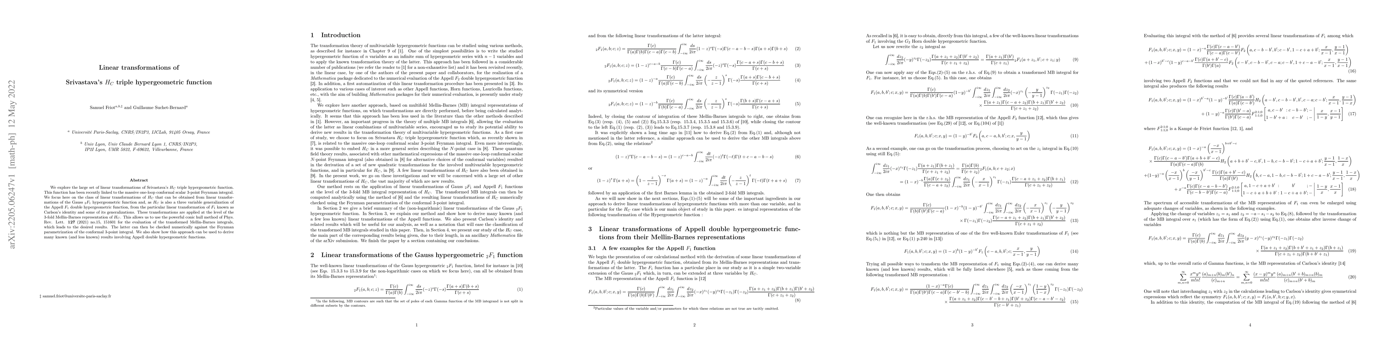 Thumbnail for Linear transformations of Srivastava's $H_C$ triple hypergeometric
  function
